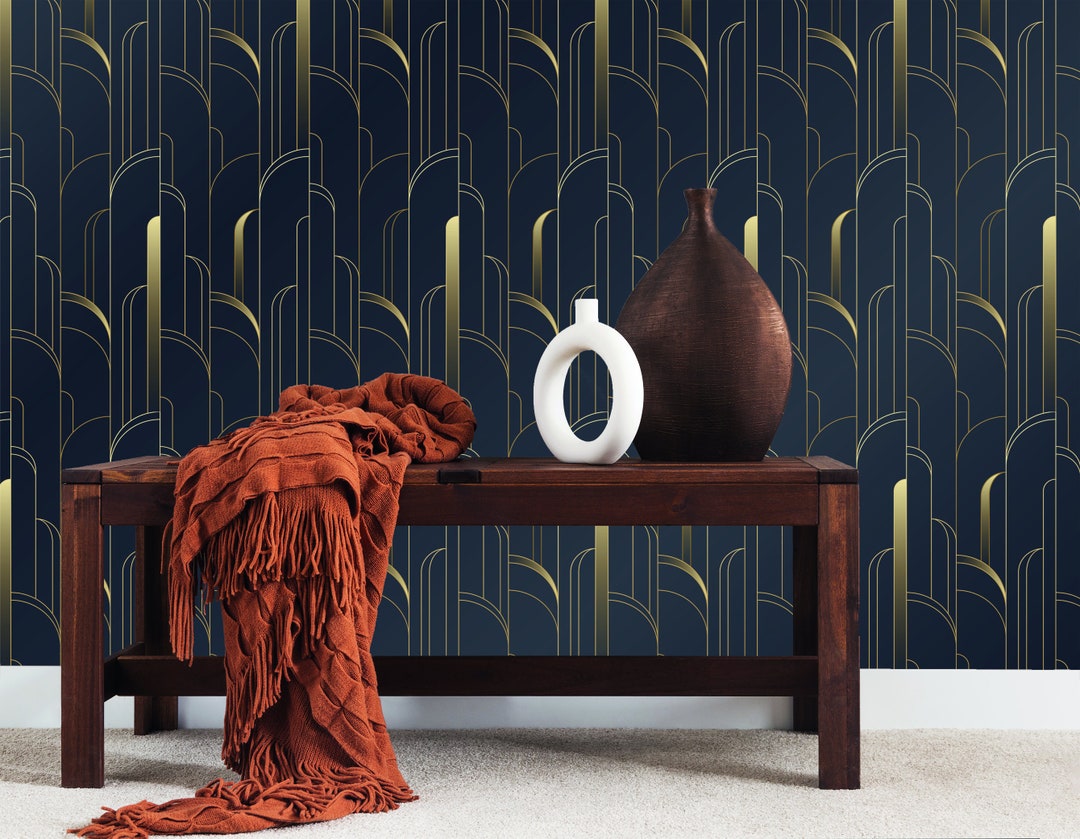 3D Dark Blue Gold Geometric Wallpaper Peel and Stick,striped Pattern ...