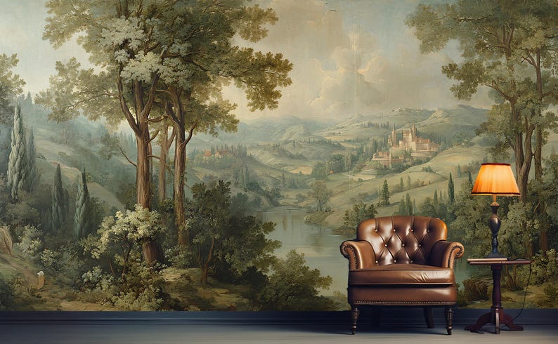 Victorian Pastoral Landscape Wallpaper,vintage Lake Scene Mural,rural ...