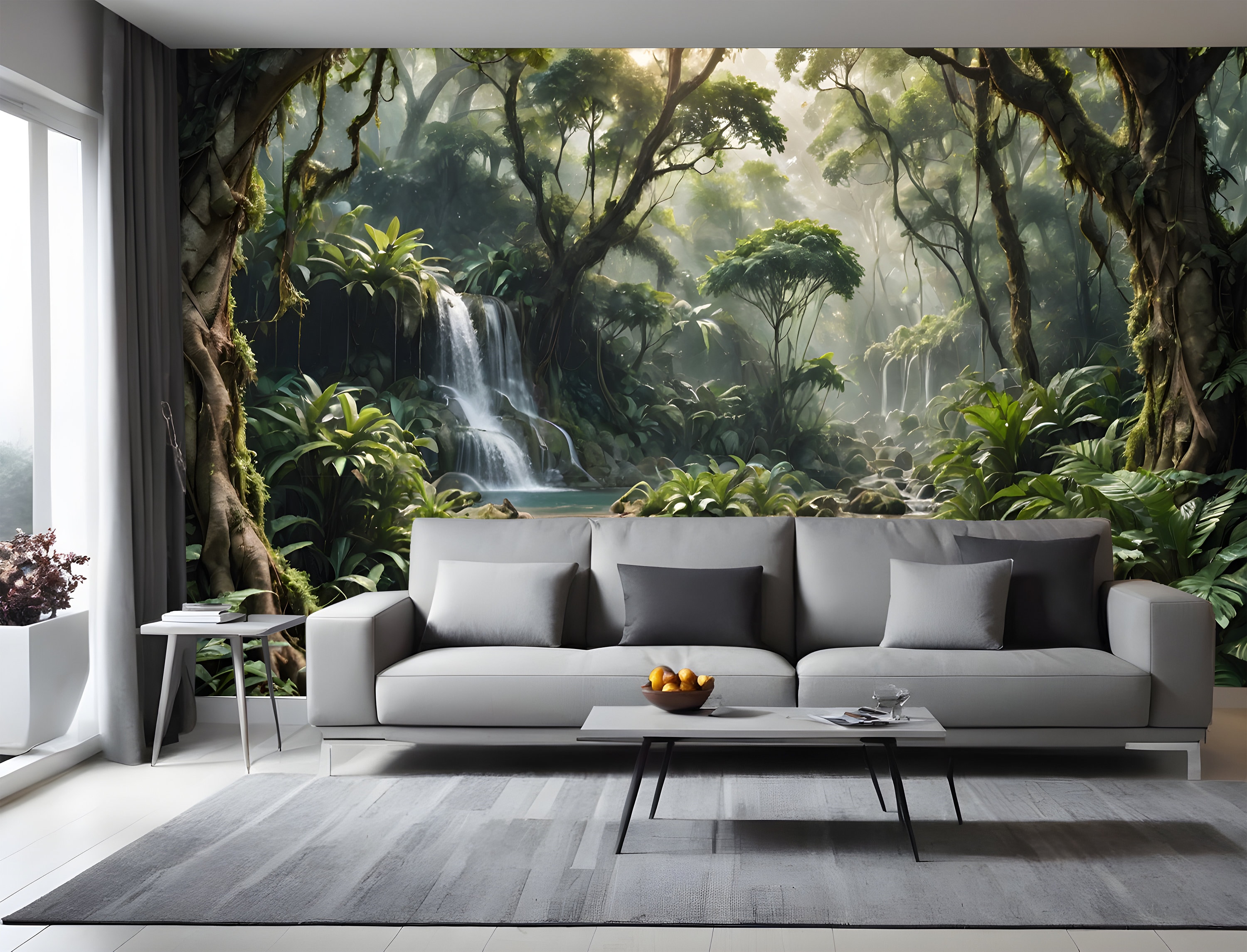 Tropical Forest Peel and Stick Wallpaper,jungle Mural Wall,exotic Trees ...