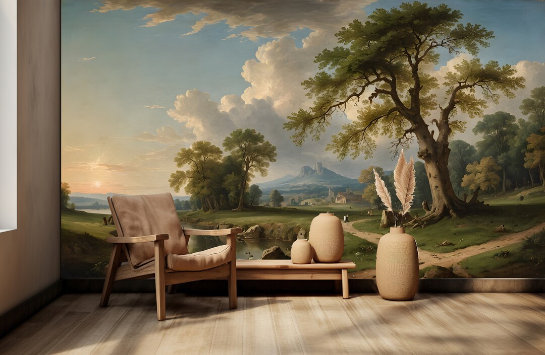 Rural Landscape Wallpaper Peel and Stick,countryside Mural,vintage ...