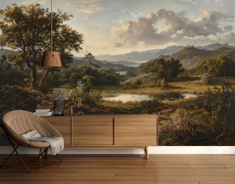 Rural Landscape Wallpaper Peel and Stick,vintage Scene Mural,pastoral ...