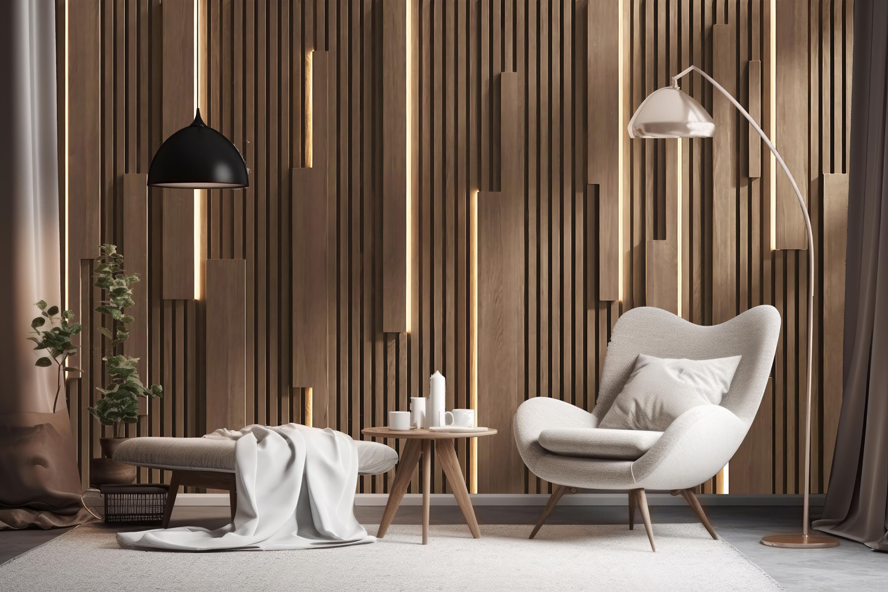 Braunes Holzpaneelen Wandbild, Geometrische 3D Gestreifte Tapete Schälen und Aufkleben, Hell aussehendes Büro Wandbild, Luxuriöse Moderne Wandkunst für Schlafzimmer