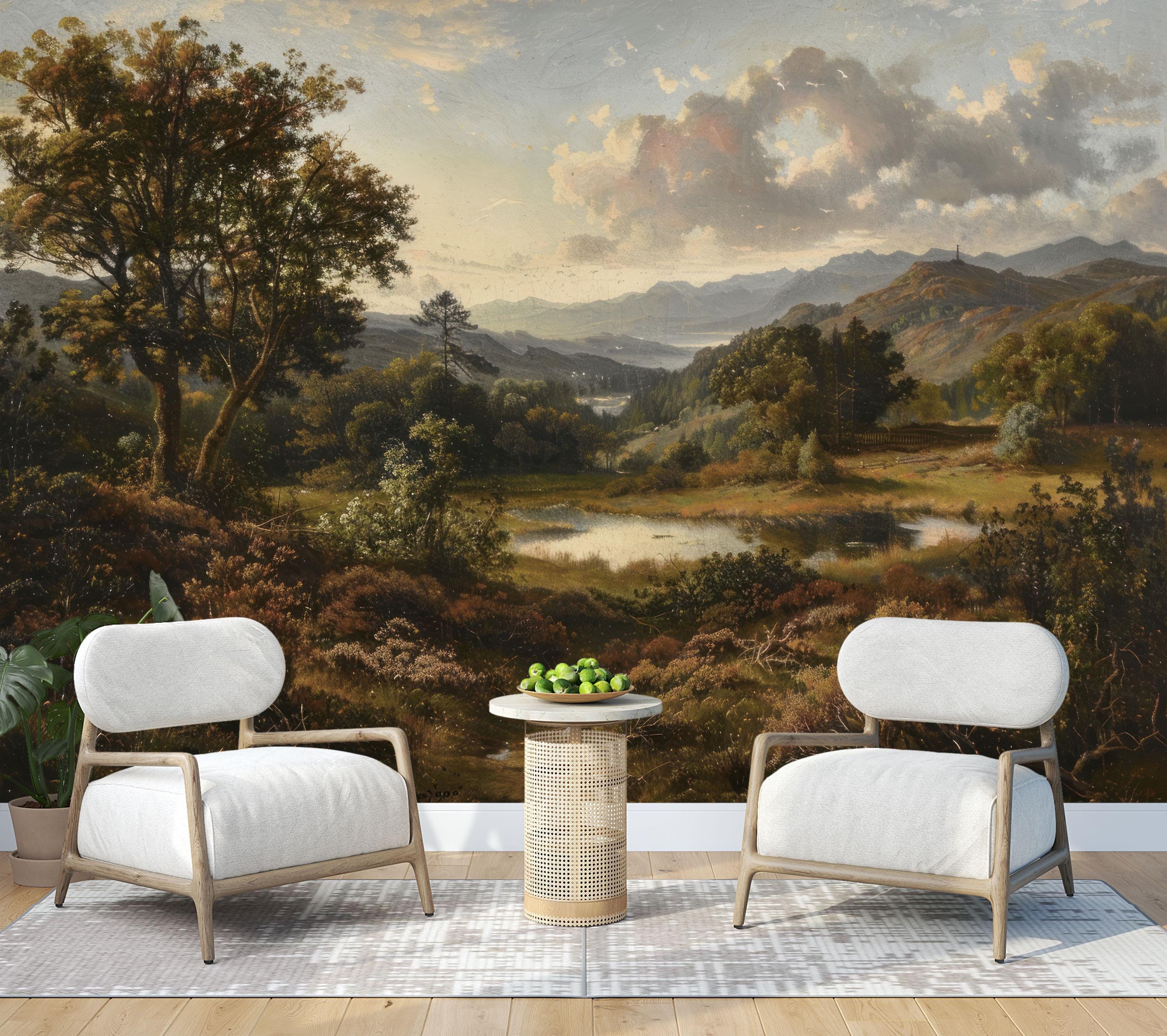 Rural Landscape Wallpaper Peel and Stick,vintage Scene Mural,pastoral ...