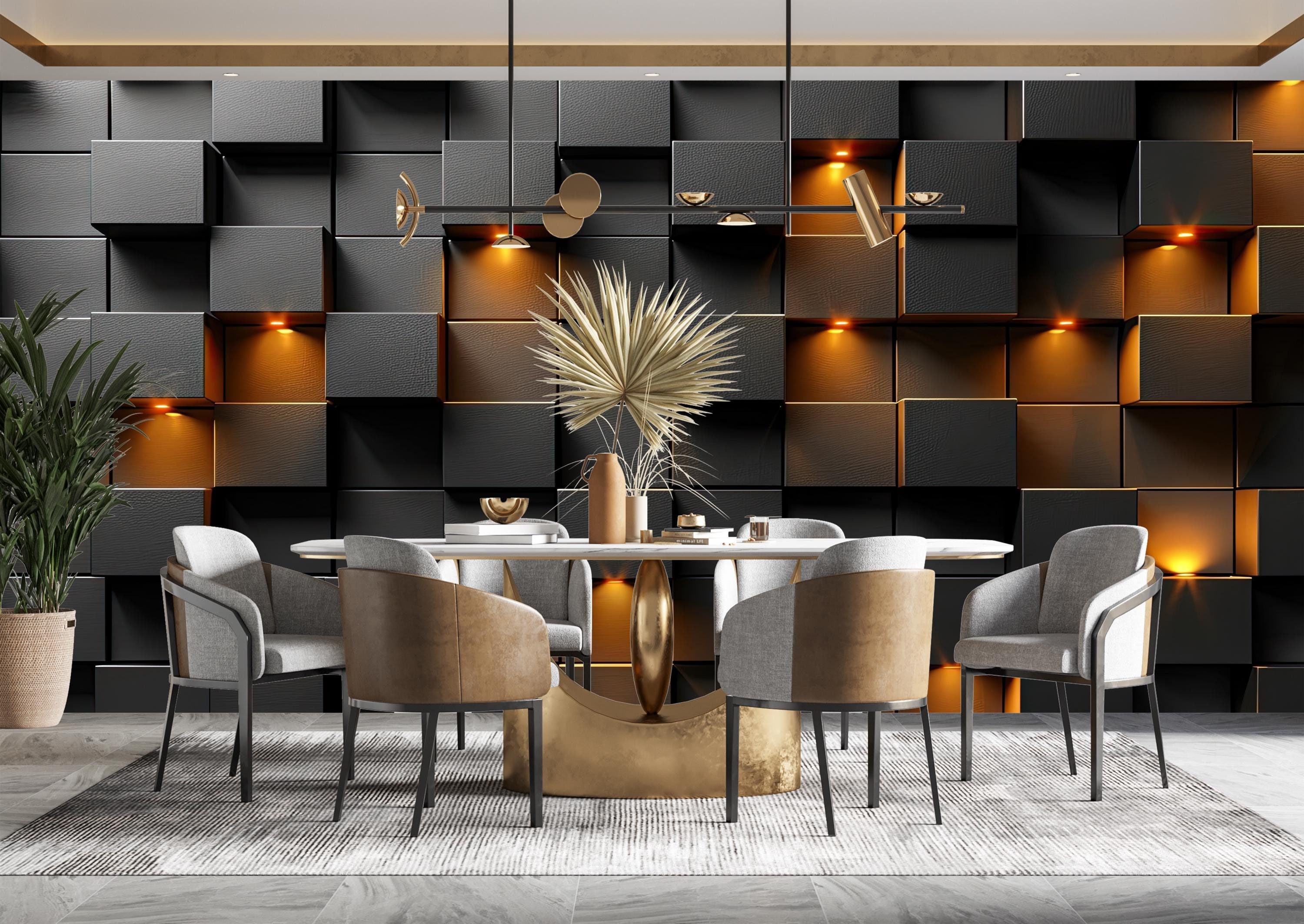 Black Lighting Look Geometric Wallpaper,dark Cubic Mural Peel and Stick