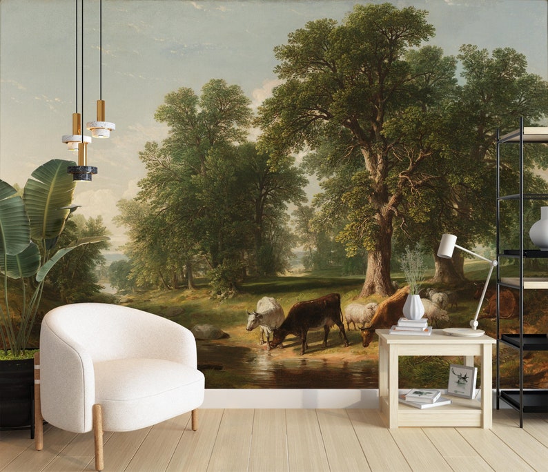 Rural Scenic Wallpaper Peel and Stick,victorian Style Landscape Mural ...