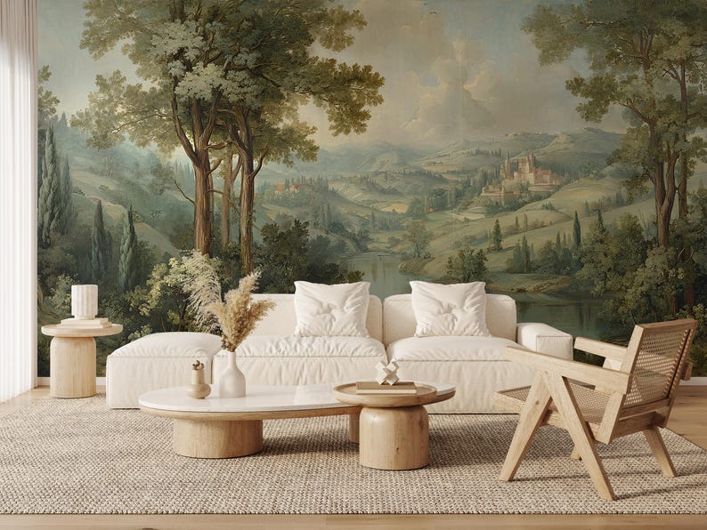 Victorian Pastoral Landscape Wallpaper,vintage Lake Scene Mural,rural ...