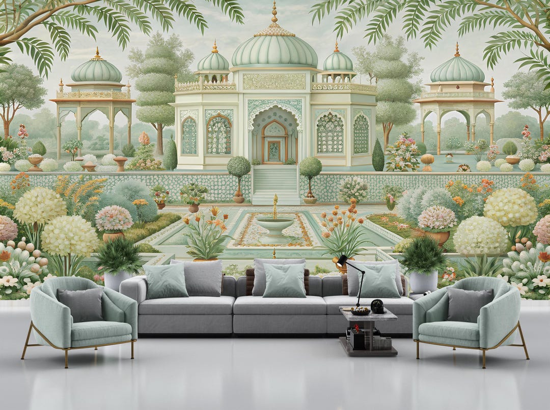 Mughal Garden Wallpaper,lush Jaipur Mural Peel and Stick,indian Wall ...
