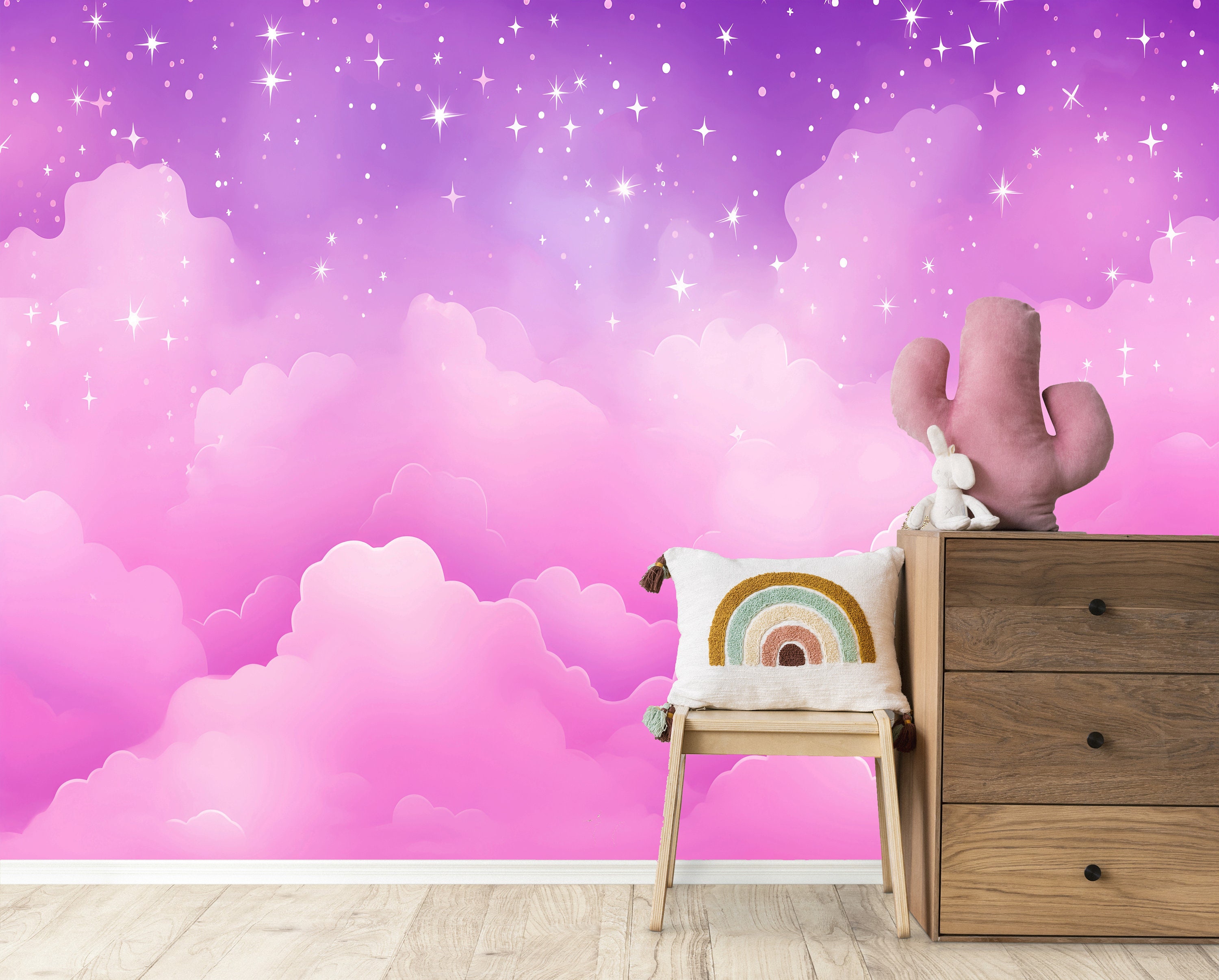 Pink Clouds Kids Wallpaper Peel and Stick,purple Sky Mural for Kids ...