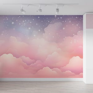 Pink Clouds Kids Wallpaper Peel and Stick,purple Sky Mural for Kids ...