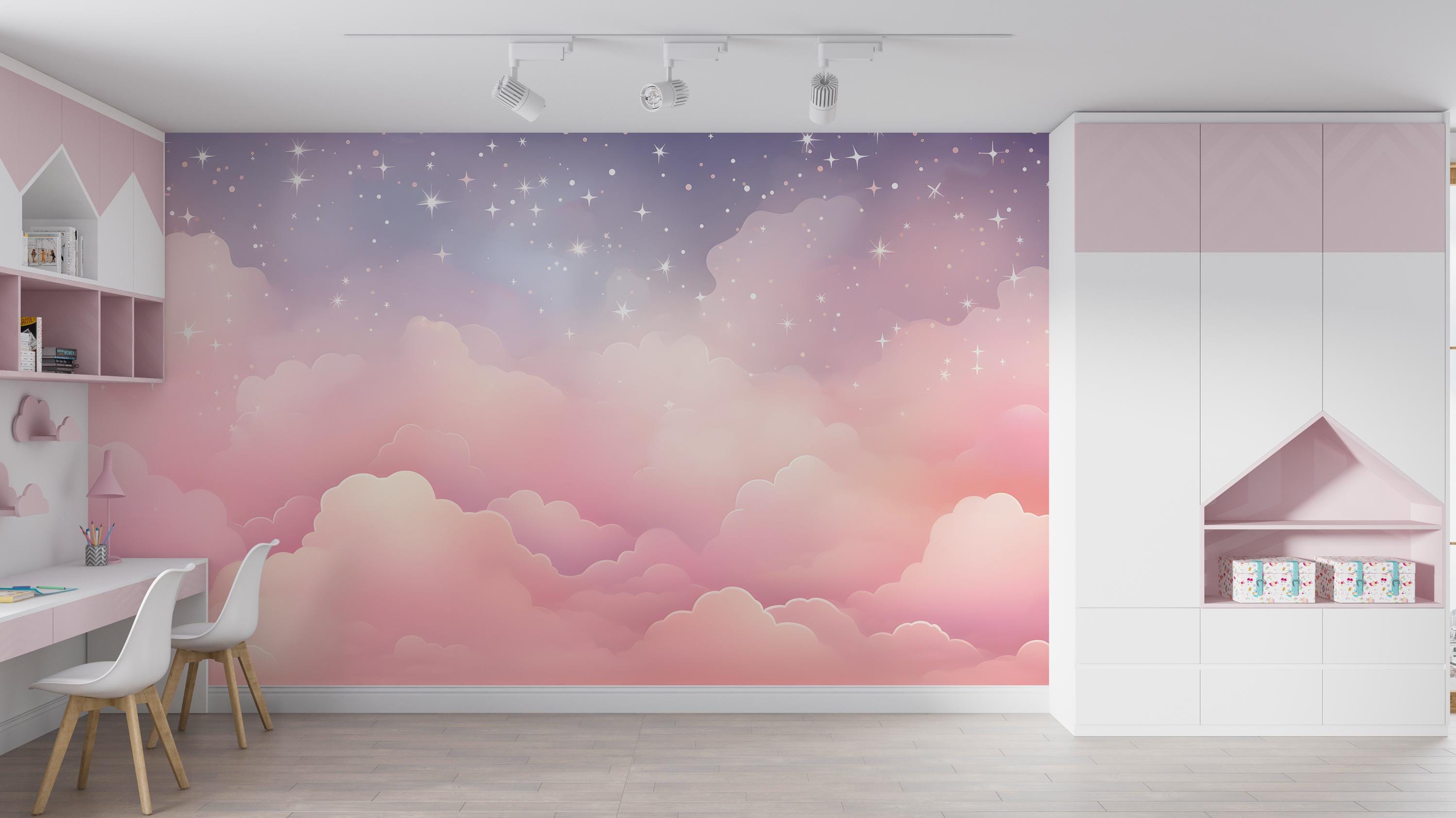 Pink Clouds Kids Wallpaper Peel and Stick,purple Sky Mural for Kids ...
