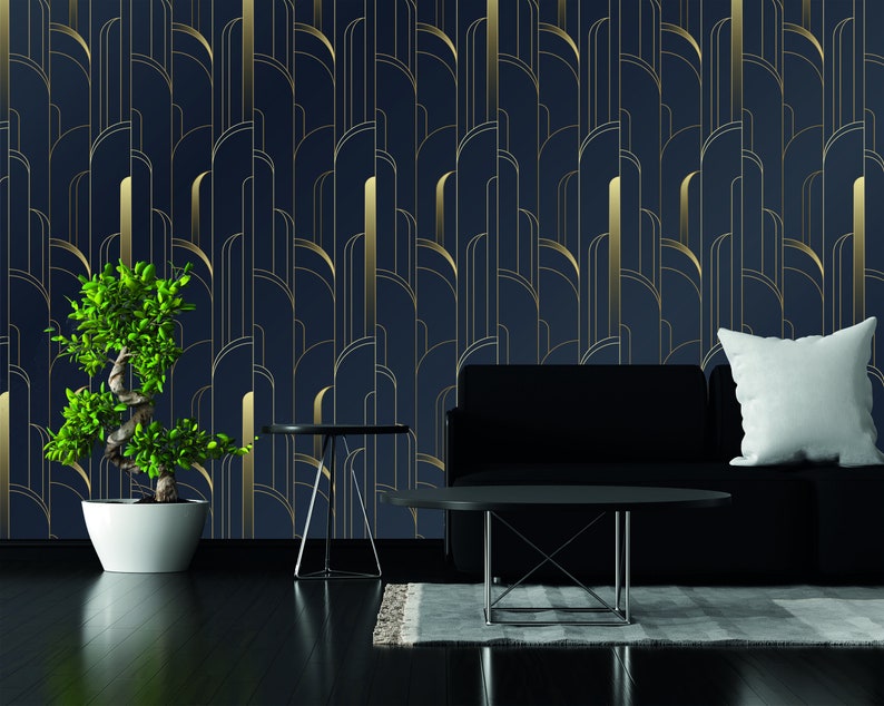 3D Dark Blue Gold Geometric Wallpaper Peel and Stick,striped Pattern ...