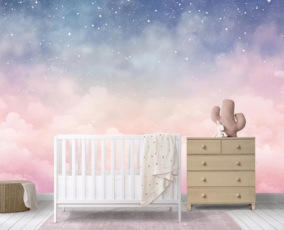 Pink Clouds Kids Wallpaper Peel and Stick,purple Sky Mural for Kids ...