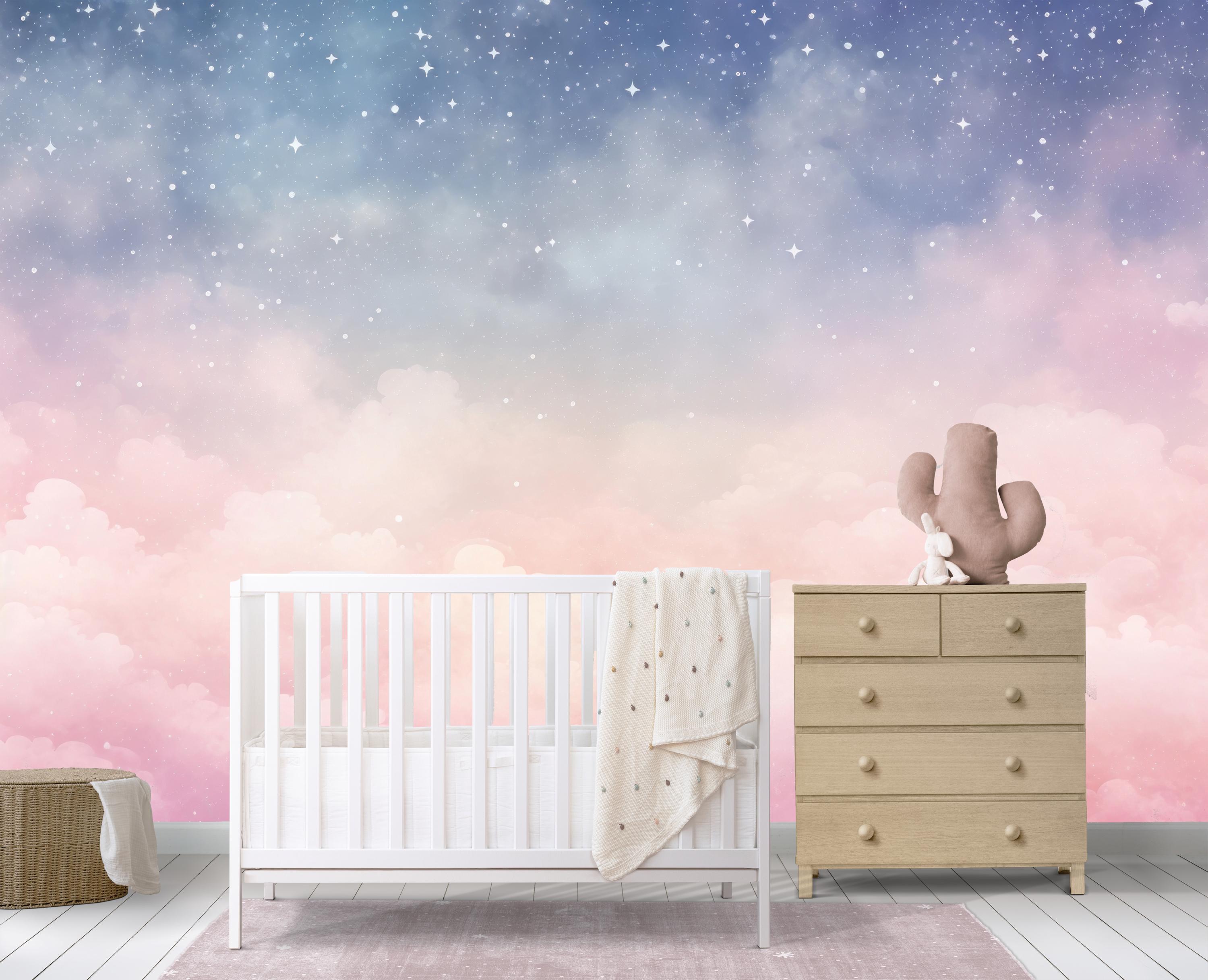 Pink Clouds Kids Wallpaper Peel and Stick,purple Sky Mural for Kids ...
