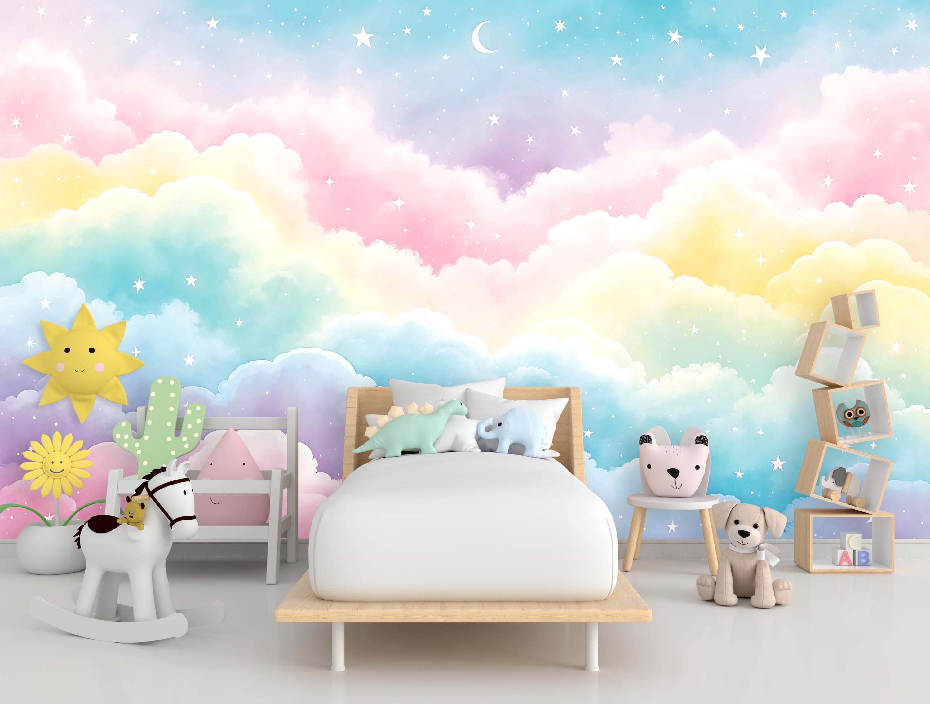Colorful Clouds Kids Wallpaper Peel and Stick,sky Nursery Mural,soft ...
