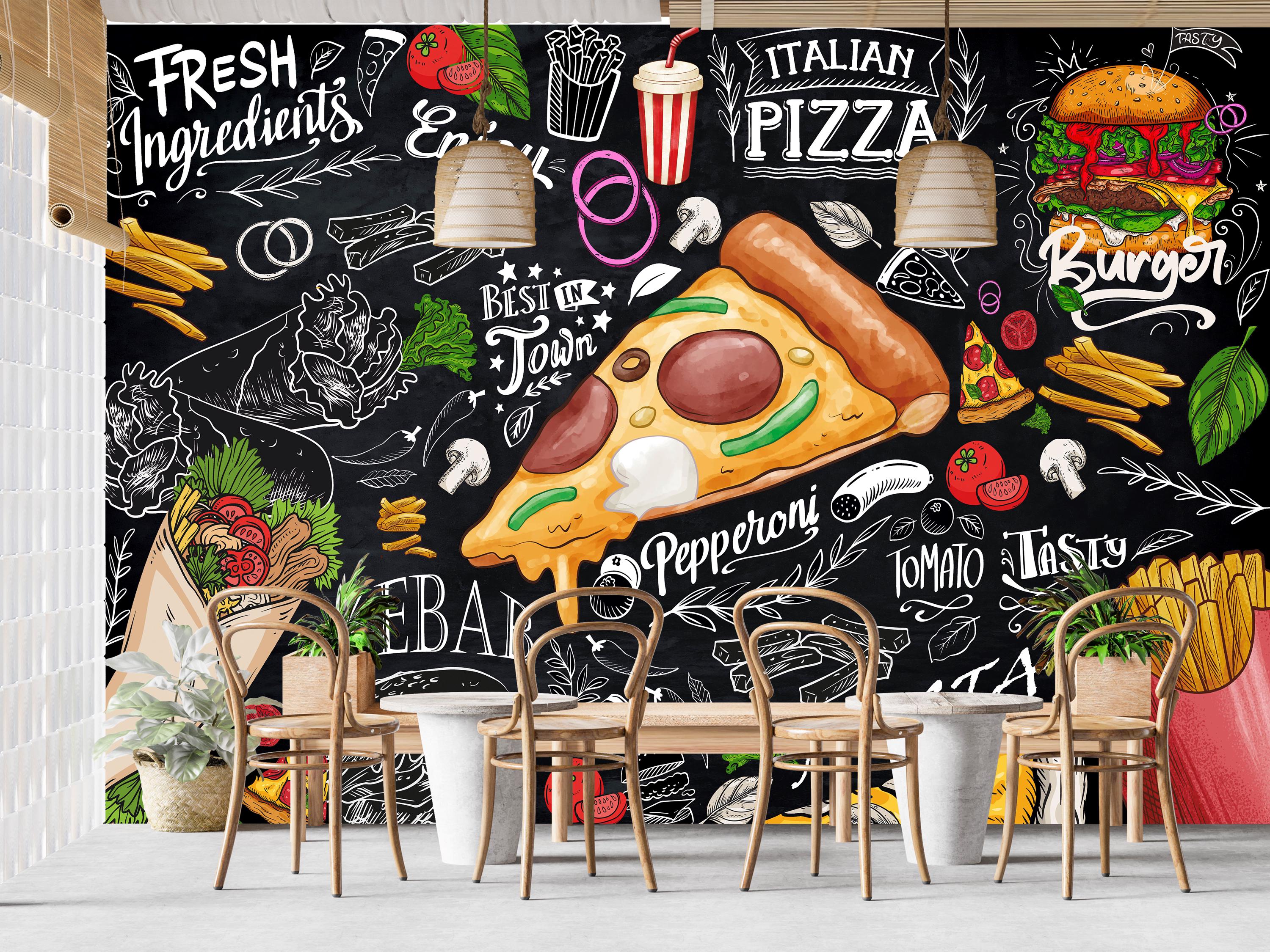 Papel pintado autoadhesivo de restaurante de pizza y hamburguesas, mural de  kebab turco y papas fritas, decoración de pared de cafetería de comida  rápida, murales autoadhesivos de cafetería - Etsy México, image size:3000x2250