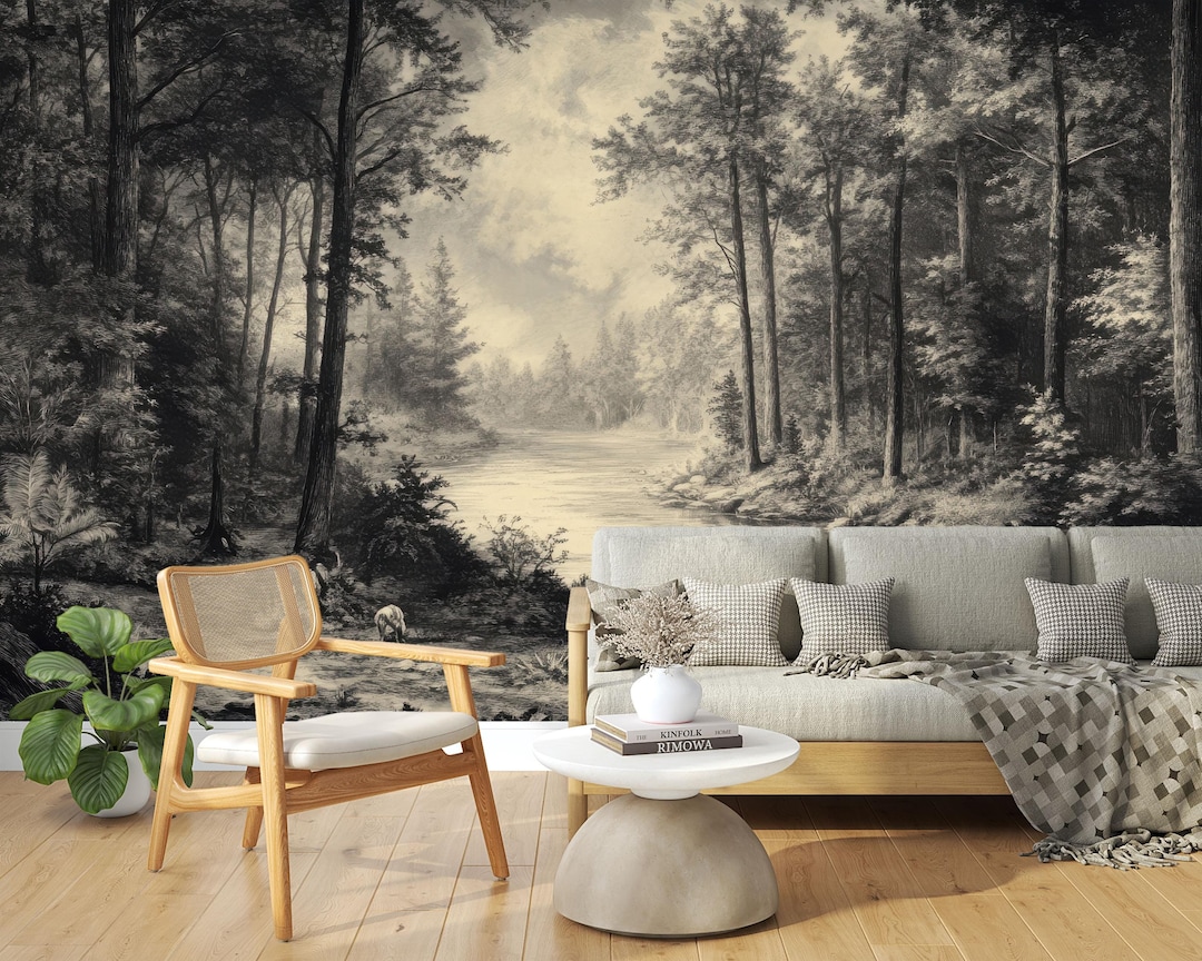Neutral Forest Neutral Forest Landscape Wallpaper Peel and Stick,vintage Pastoral ...