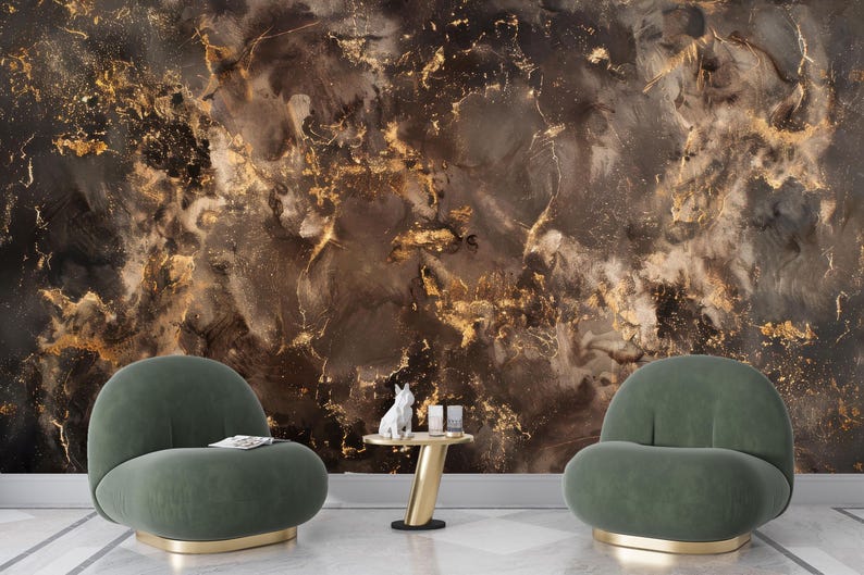 Brown Gold Textured Wallpaper Peel and Stick,dark Marble Mural,ancient