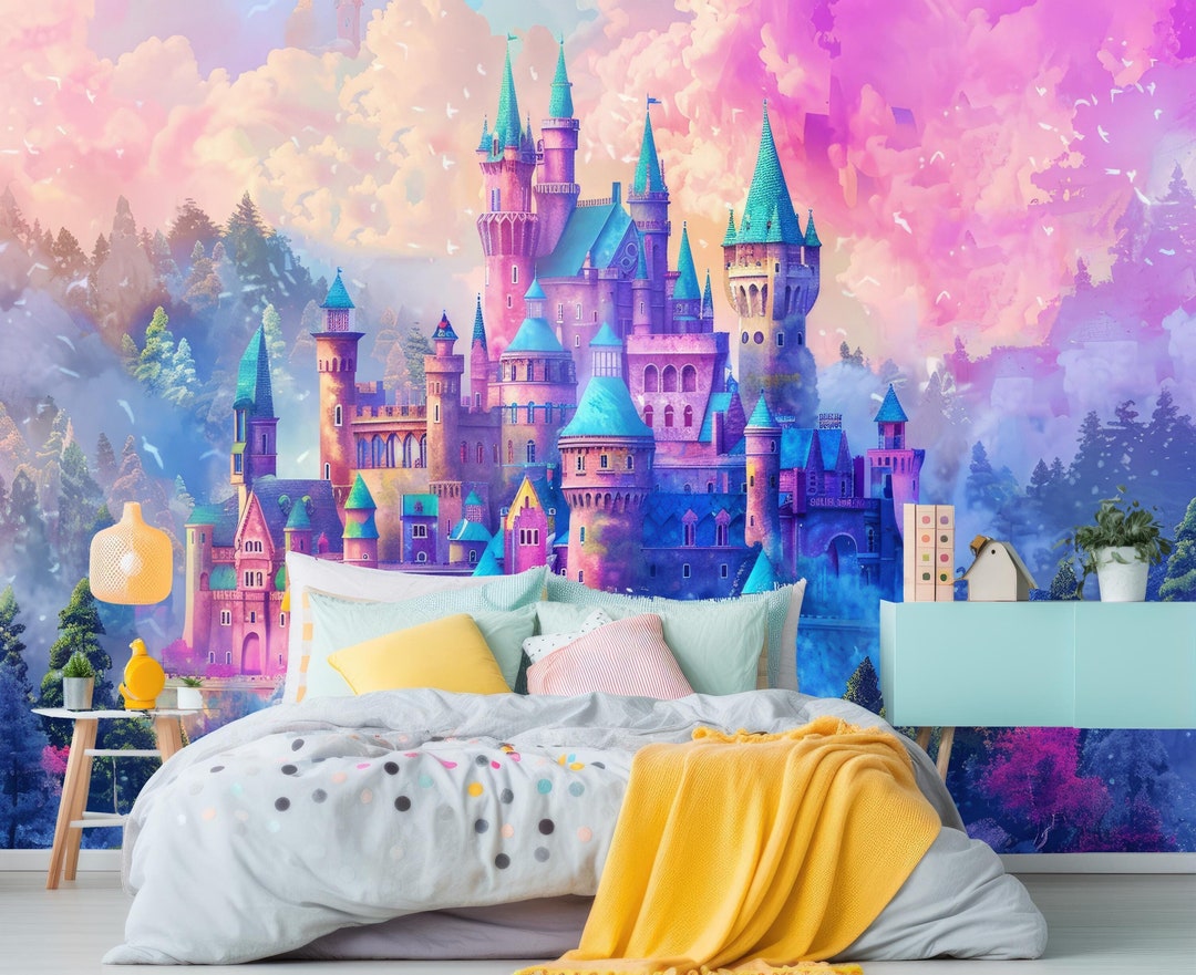 Princess Castle Kids Wallpaper Peel and Stick,pink Mural for Girls,cute ...