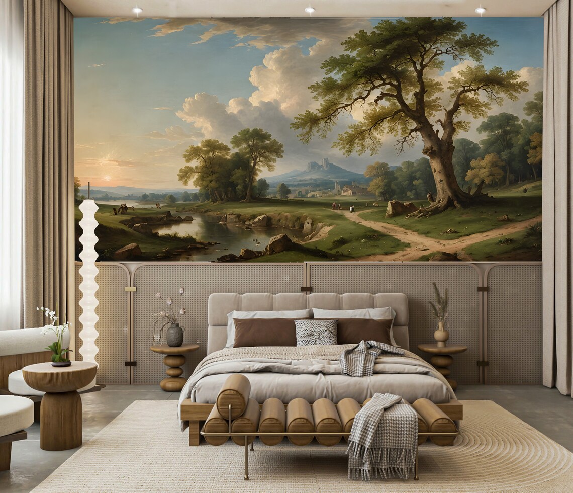 Rural Landscape Wallpaper Peel and Stick,countryside Mural,vintage ...