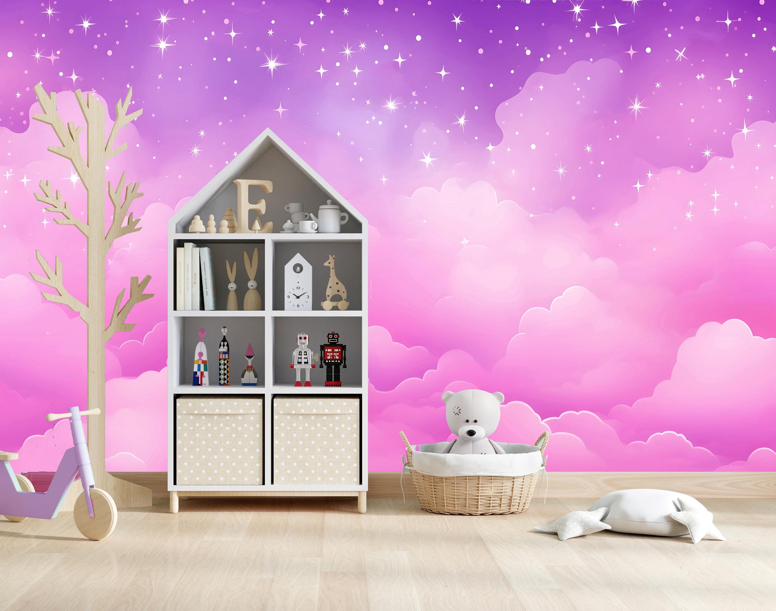 Pink Clouds Kids Wallpaper Peel and Stick,purple Sky Mural for Kids ...