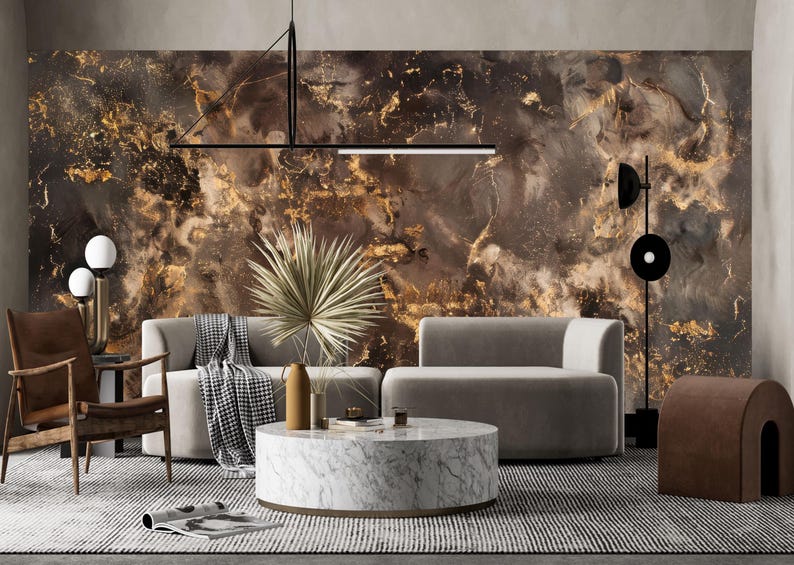 Brown Gold Textured Wallpaper Peel and Stick,dark Marble Mural,ancient
