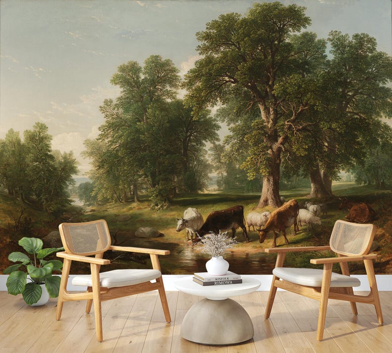 Rural Scenic Wallpaper Peel and Stick,victorian Style Landscape Mural ...