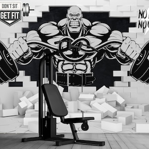 Body Building Wallpaper Peel and Stick,Gym and Fitness Center Mural,Dumbbell Wall Decor,Weight Lifting Wall Art Self-adhesive,Sports Mural