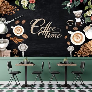 Elegant Customizable Coffee Shop Peel and Stick Wallpaper,Bistro Cafe Wall Mural,French Style Wall Art,Restaurant Food and Drink Wall Decor