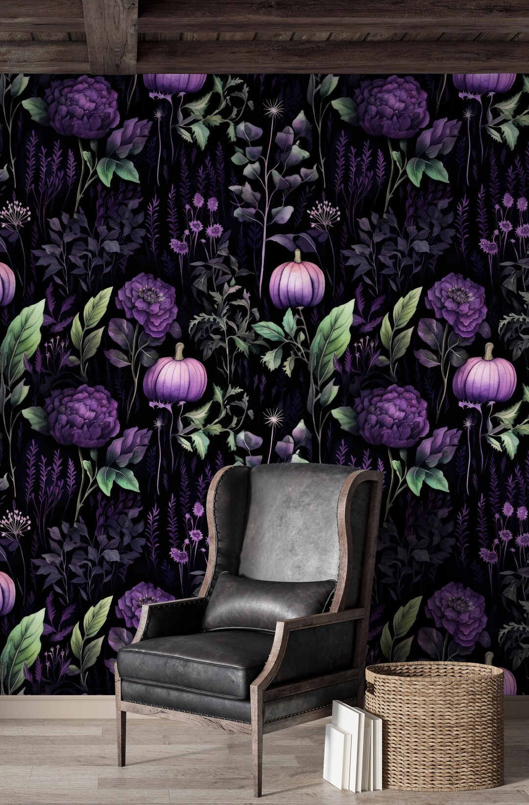 Dark Floral Gothic Wallpaper,mystic Peony Flowers Wall Mural Peel and