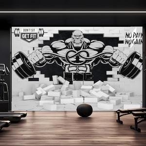 Body Building Wallpaper Peel and Stick,Gym and Fitness Center Mural,Dumbbell Wall Decor,Weight Lifting Wall Art Self-adhesive,Sports Mural