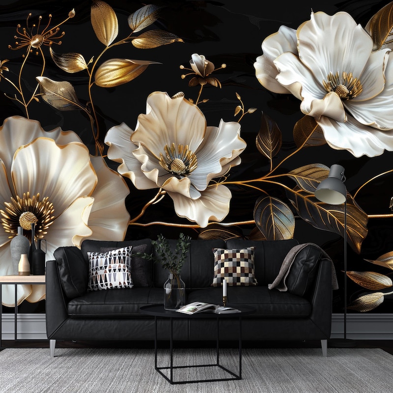 Dark Floral Wallpaper - Etsy
