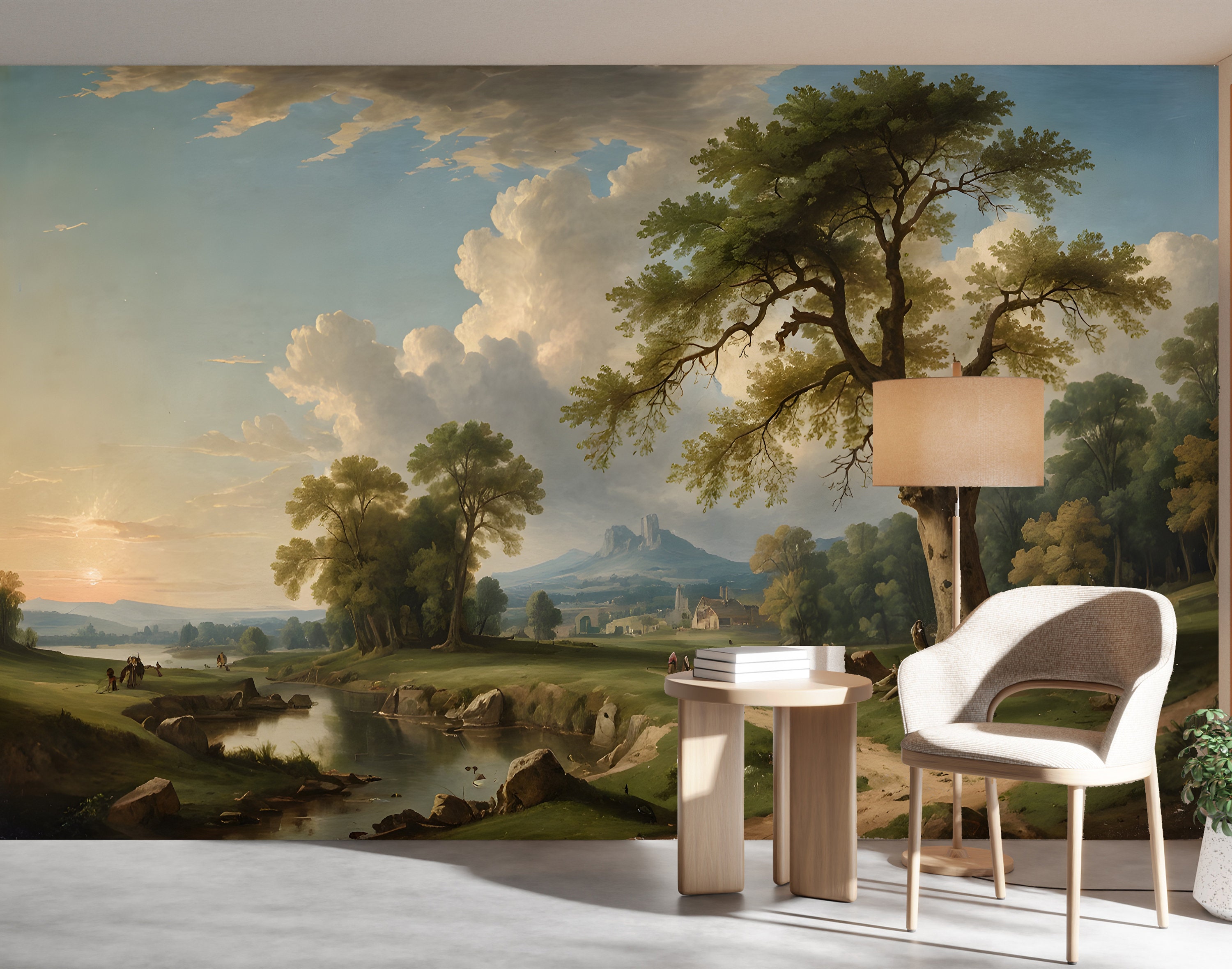 Rural Landscape Wallpaper Peel and Stick,countryside Mural,vintage ...