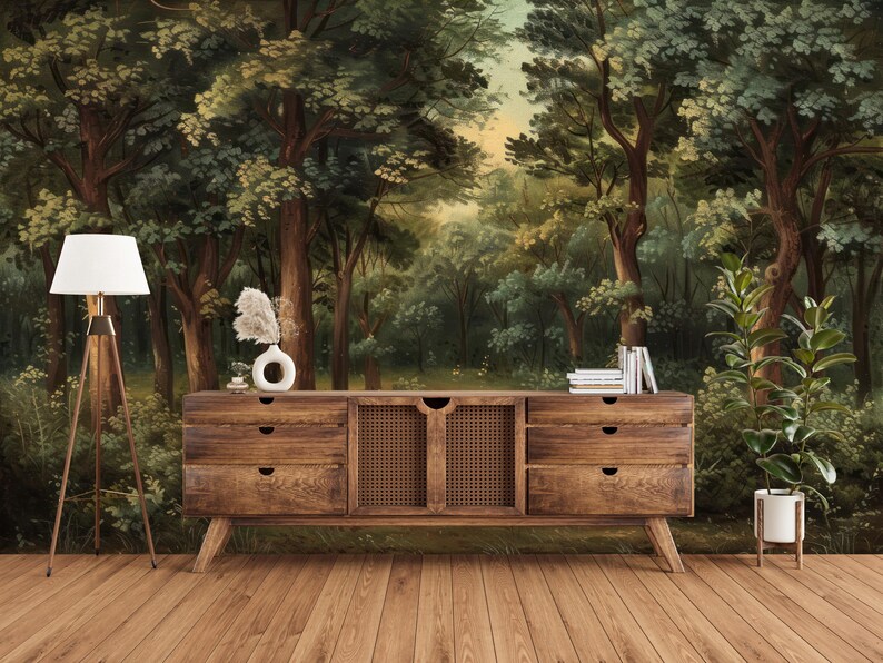 Forest Landscape Wallpaper Peel and Stick,lush Green Trees Mural ...