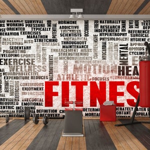 Fitness Center Wallpaper Peel and Stick,Gym and Dumbbell Mural,Body Building Wall Decor,Weight Lifting Sports Wall Art Self-adhesive