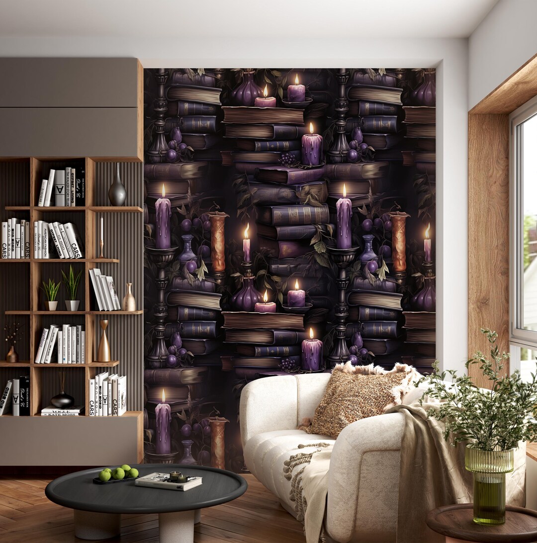 Dark Gothic Wallpaper With Candles,mystic Night Wall Mural Peel and