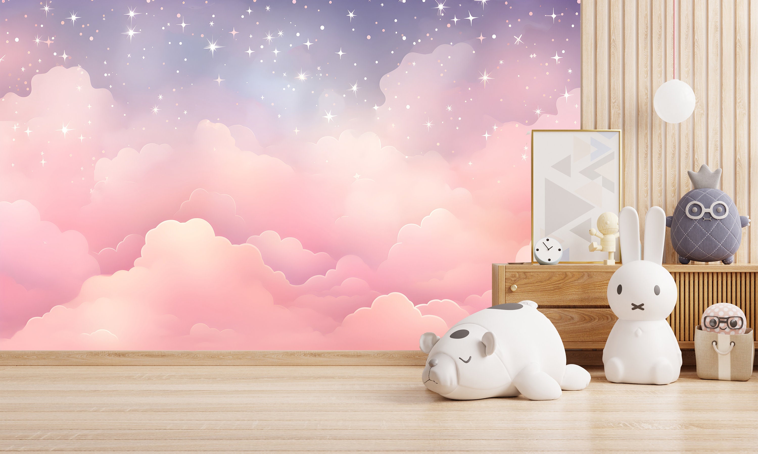 Pink Clouds Kids Wallpaper Peel and Stick,sky Mural for Kids Room ...