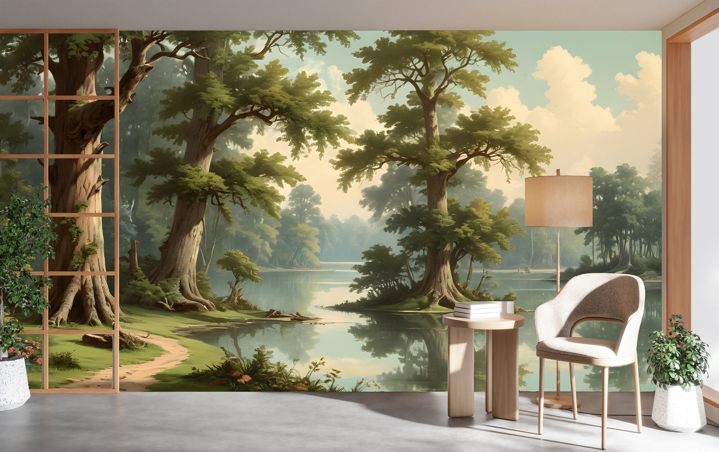 Vintage Landscape Wallpaper Peel and Stick,nature Mural With Trees and ...