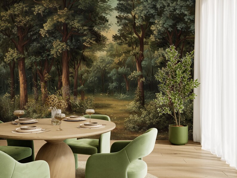 Forest Landscape Wallpaper Peel and Stick,lush Green Trees Mural ...