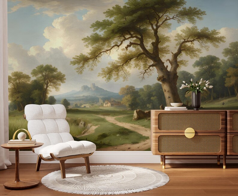 Rural Landscape Wallpaper Peel & Stick,vintage Scene Mural,pastoral ...
