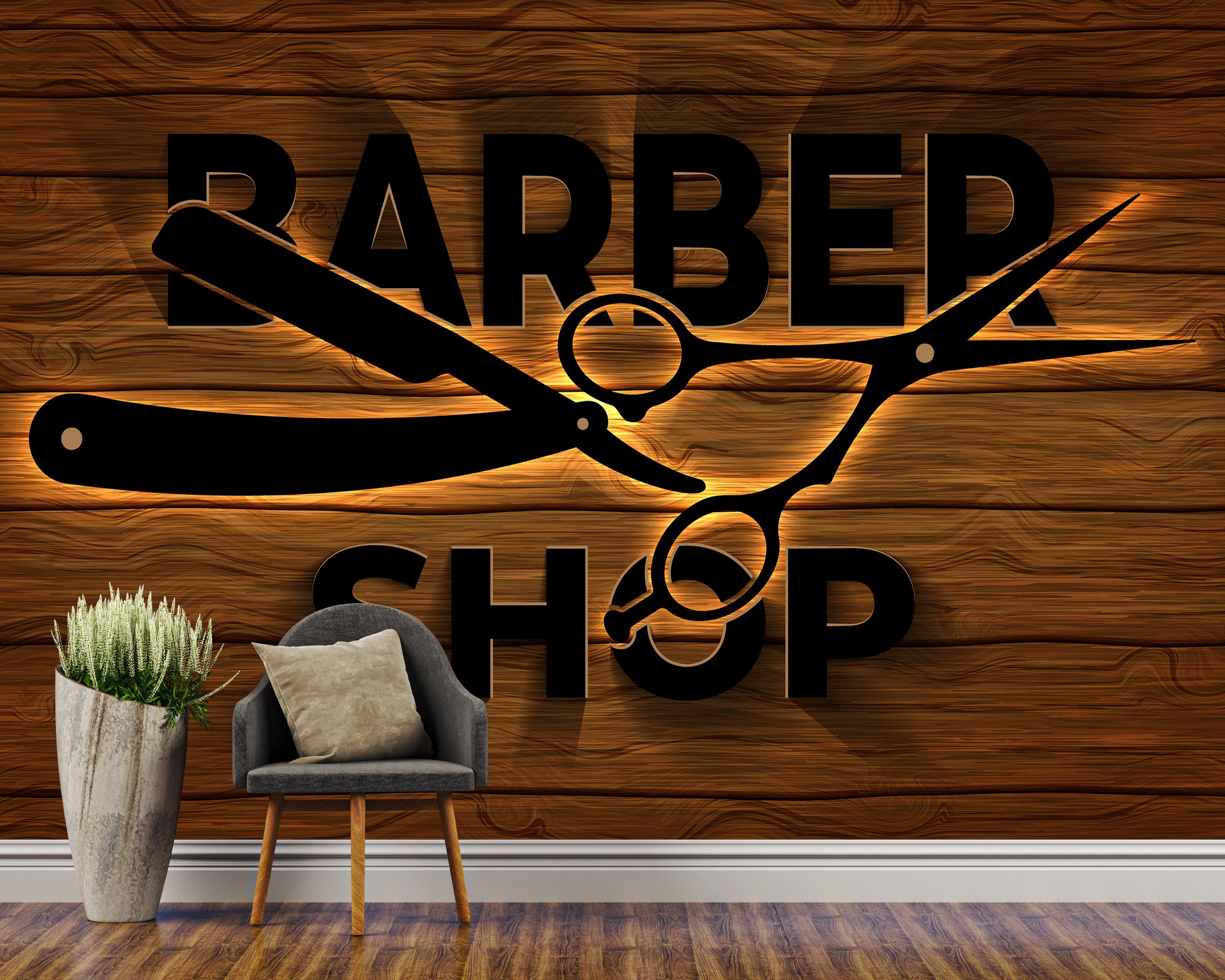 Wooden Barber Shop Wallpaper,3d Hairdresser Mural,vintage Hair