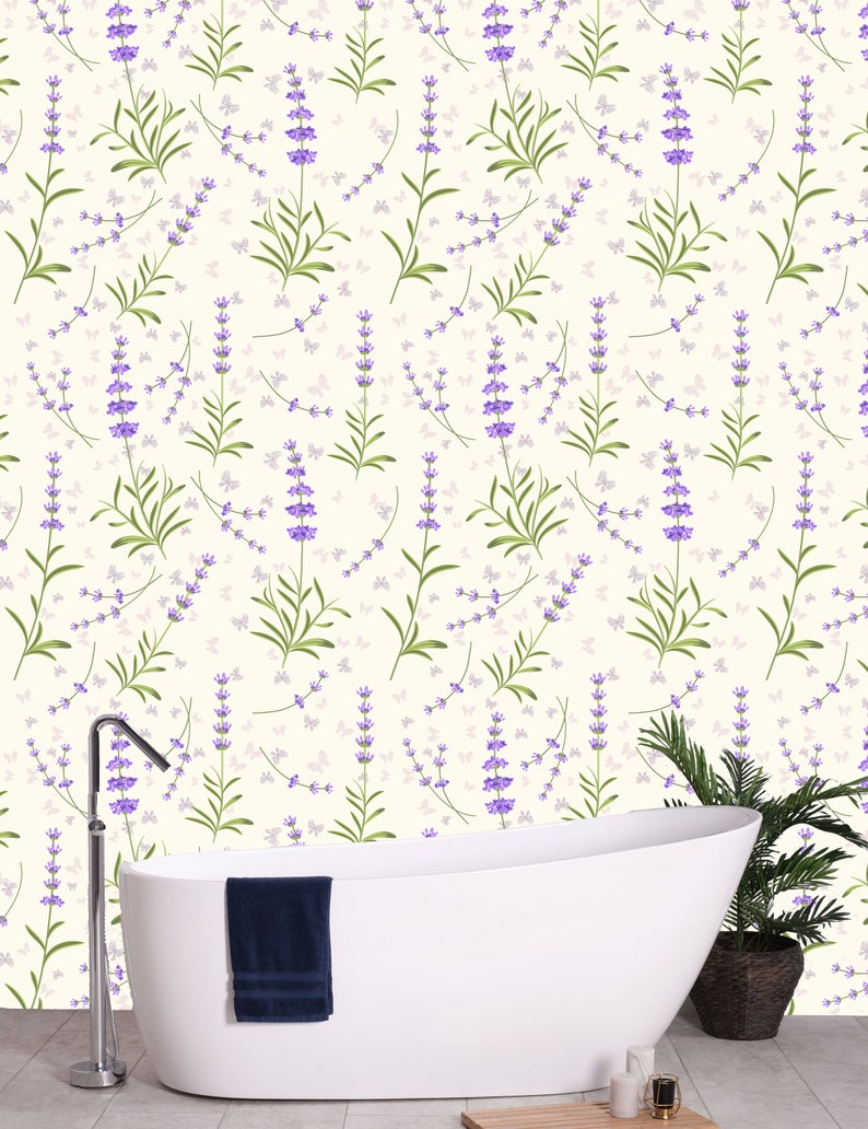 Purple Lavender Peel and Stick Wallpaper,removable Vintage Flower Mural