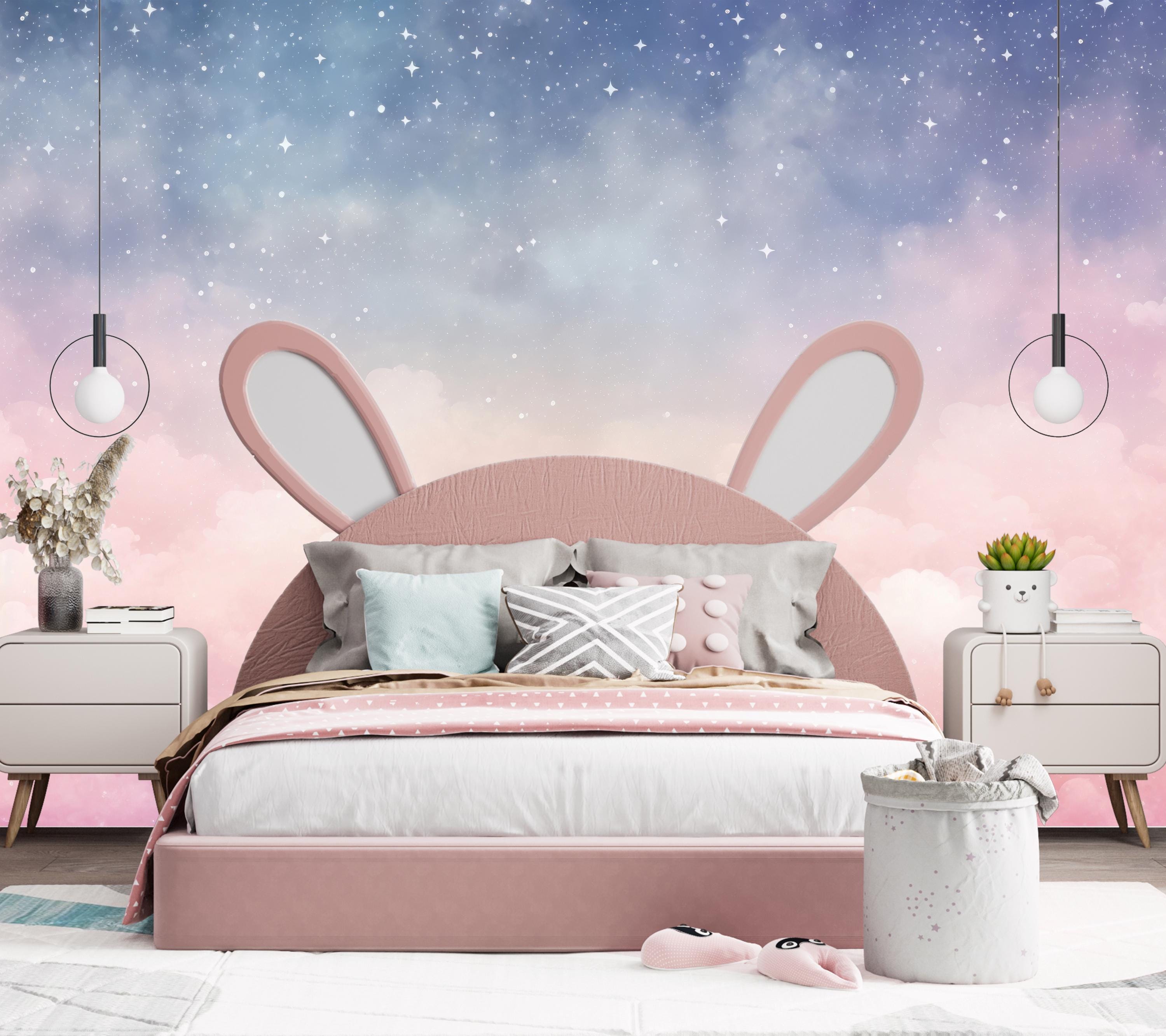 Pink Clouds Kids Wallpaper Peel and Stick,purple Sky Mural for Kids ...