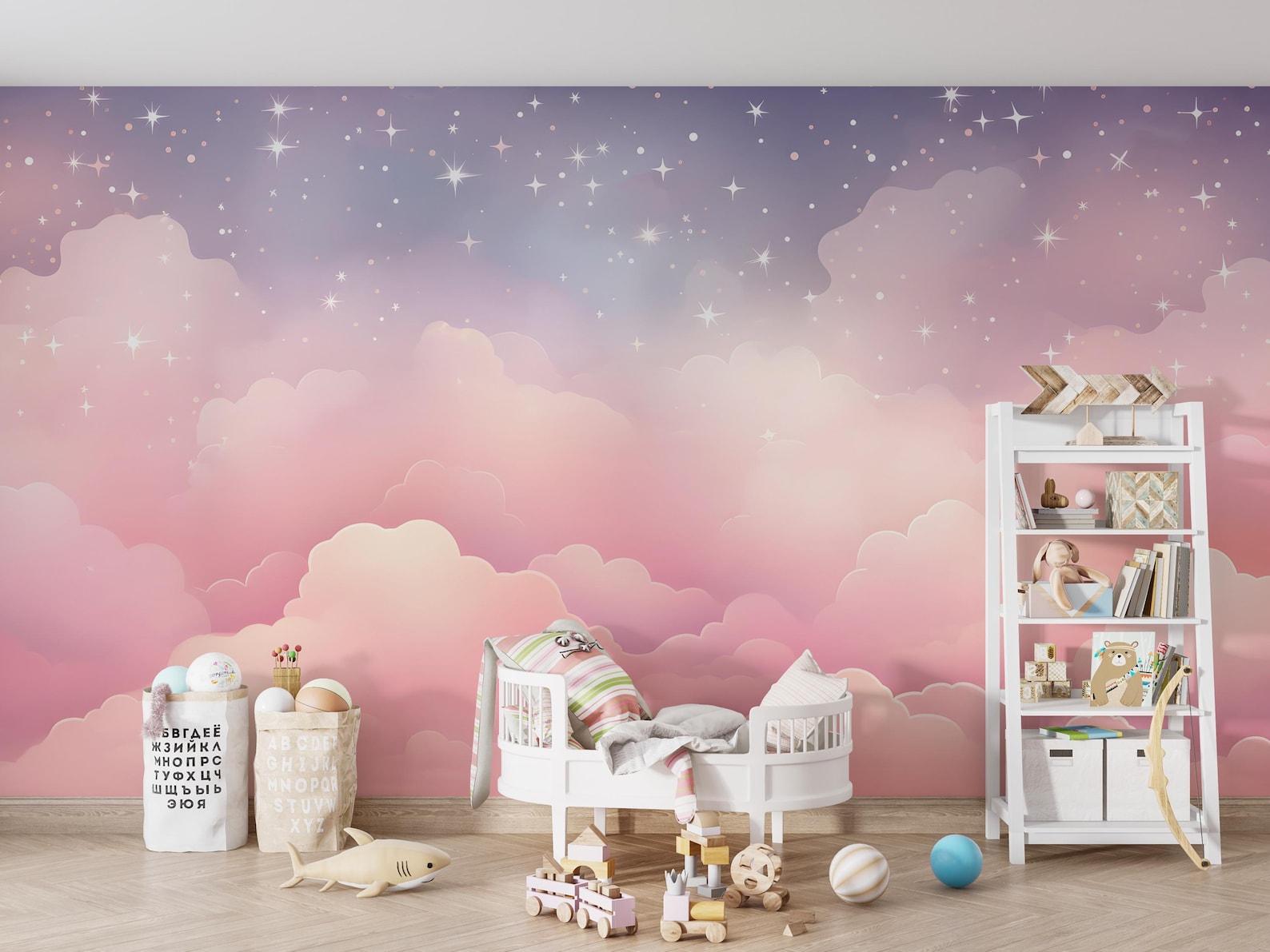 Pink Clouds Kids Wallpaper Peel and Stick,purple Sky Mural for Kids ...