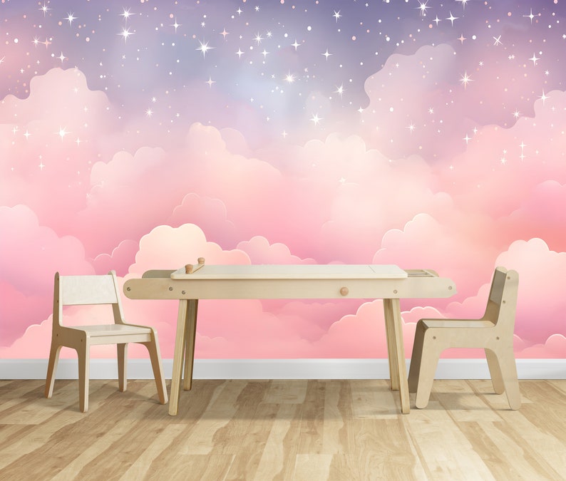 Pink Clouds Kids Wallpaper Peel and Stick,sky Mural for Kids Room ...