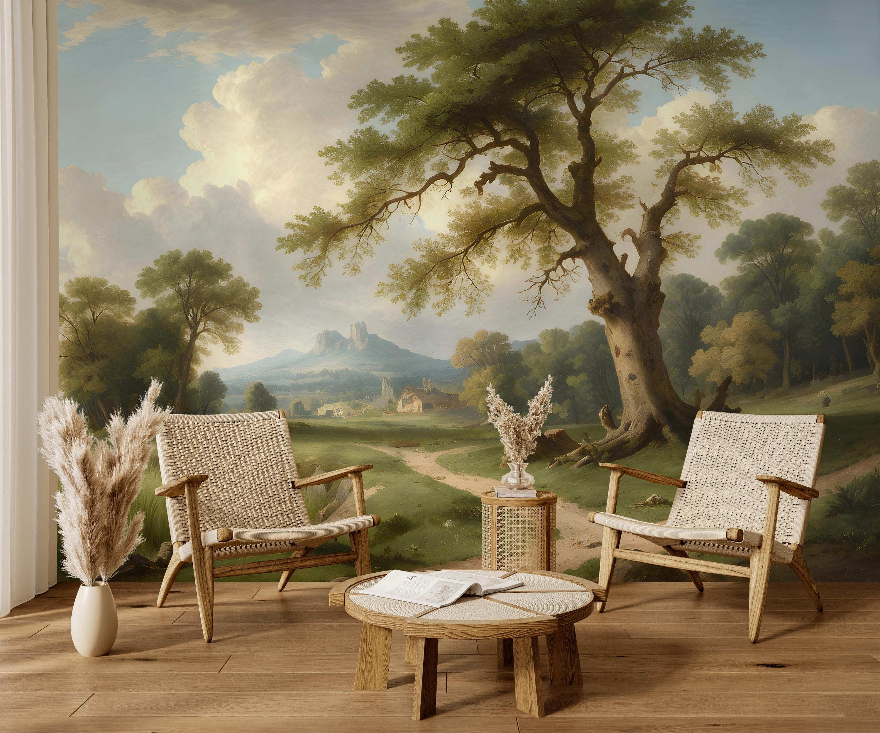 Rural Landscape Wallpaper Peel & Stick,vintage Scene Mural,pastoral ...