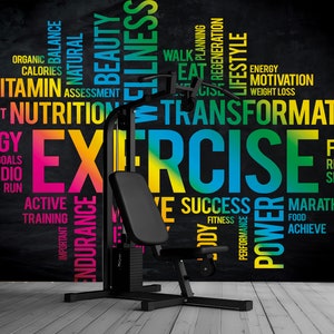 Gym Center Wallpaper Peel and Stick,Fitness Word Cloud Mural,Body Building Wall Decor,Dumbbell and Weight Lifting Wallpaper Self-adhesive image 6