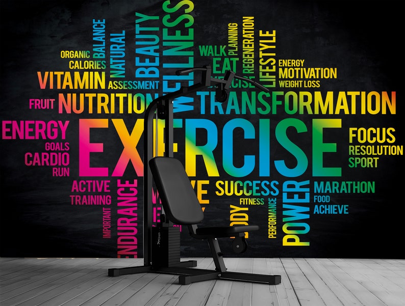 Gym Center Wallpaper Peel and Stick,Fitness Word Cloud Mural,Body Building Wall Decor,Dumbbell and Weight Lifting Wallpaper Self-adhesive image 6