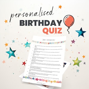 Personalised Birthday Quiz, a Round of 20 Personalised Quiz Questions, plus a Picture Quiz