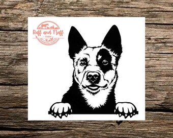 Australian Cattle Dog Decal | Blue Heeler | Red Heeler | Peeking Dog Decal | Pet Decal | Car Decal