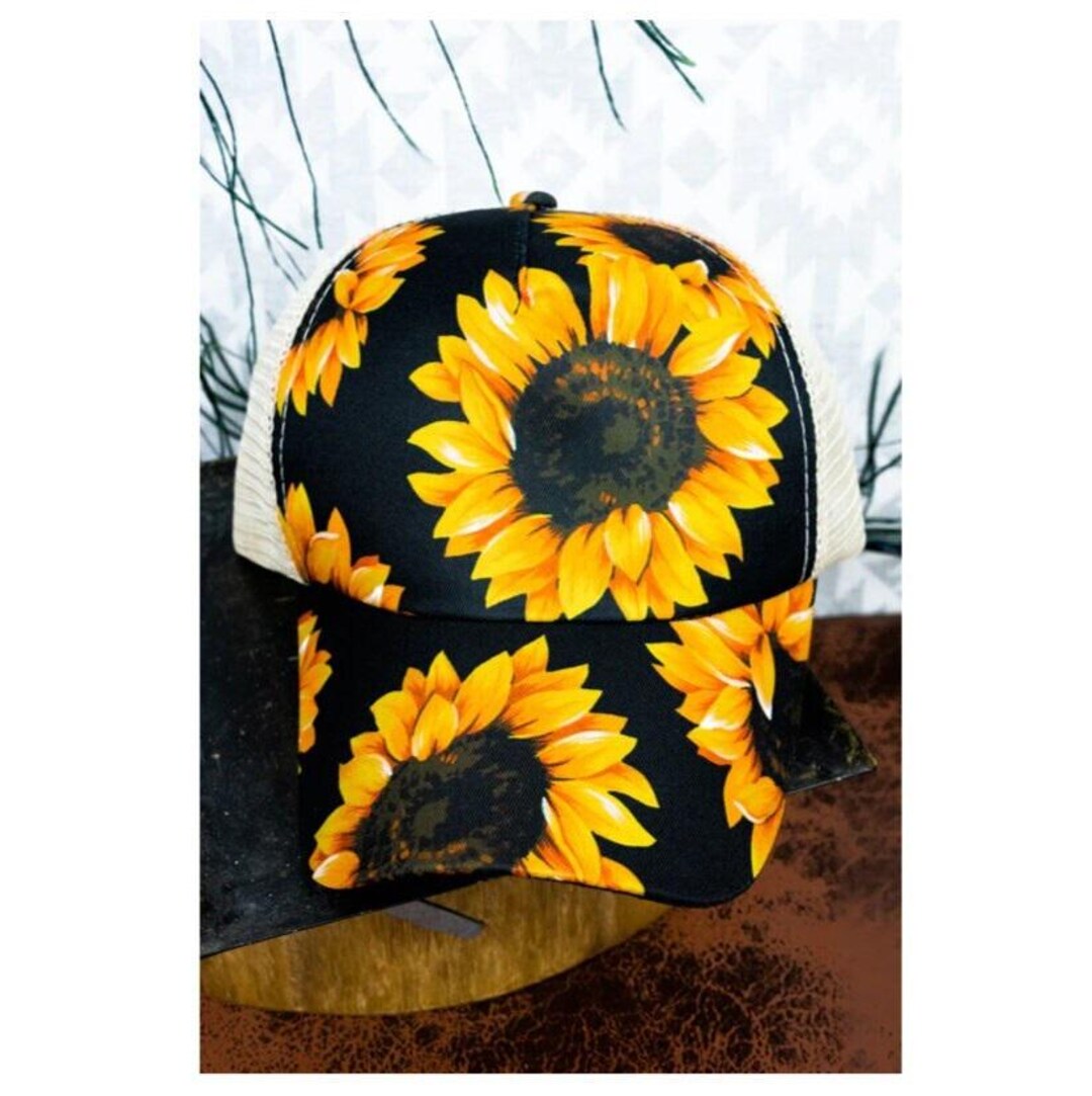 〽️Women Sunflower High Ponytail Baseball Cap Trucker Bad Hair Day Adjustable Sunflower Nights | Mesh Ponytail Cap | Western | Boho Style  main image 2